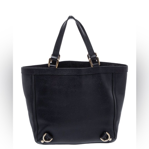 Vintage Gucci Black Leather Tote with Gold Accents - Picture 3 of 10